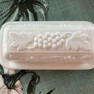 Imperial Milk Glass Grape Patter Butter Dish & Lid